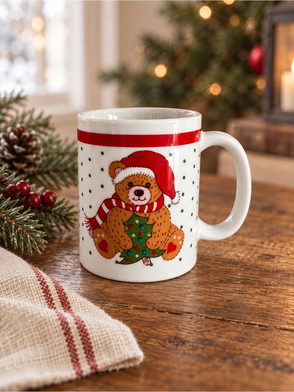 Vintage Festive Teddy Bear Christmas Mug